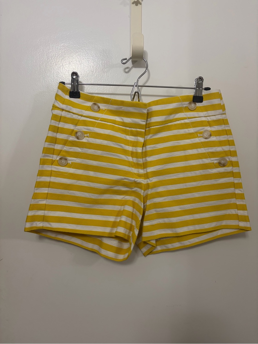 LOFT Yellow & White Striped Button-Front Bermuda Shorts